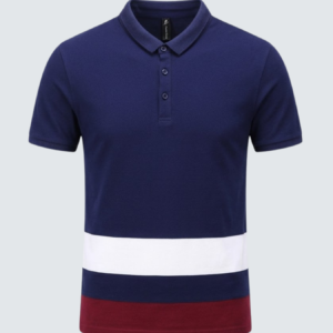 Camiseta Polo Listrada Azul, Branco e Vermelho
