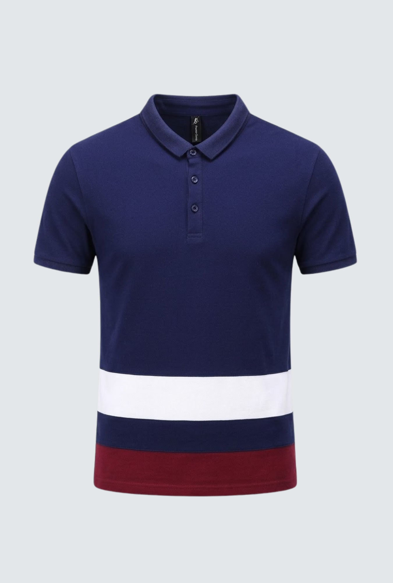 Camiseta Polo Listrada Azul, Branco e Vermelho